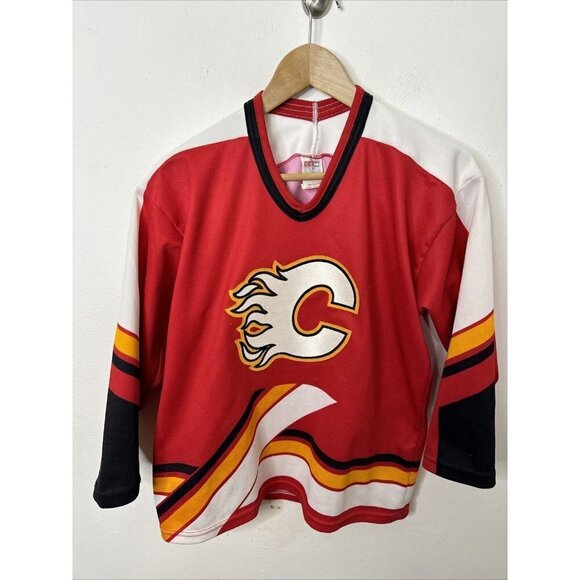 Rare Vintage CCM NHL Calgary Flames Jersey Youth L XL Red